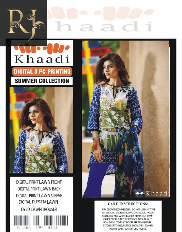 Blue Self-Printed & Stylish Women’s Unstitched 3-Piece Lawn Suit By Khaadi (R) Women's Classic Blazer