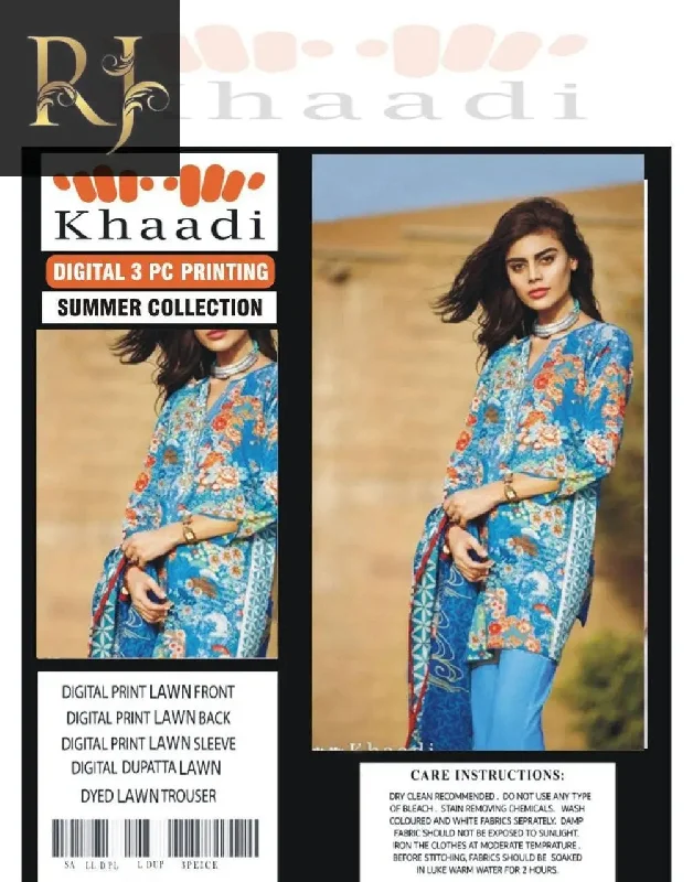 Blue Self-Printed Women’s Unstitched 3-Piece Lawn Suit By Khaadi (R) Women's Unique Blazer