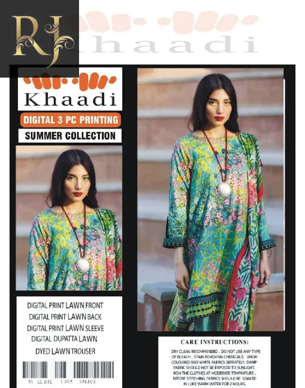 Dark Greenish Stylish Design Women’s Unstitched 3-Piece Lawn Suit By Khaadi (R) Women's Luxurious Jacket