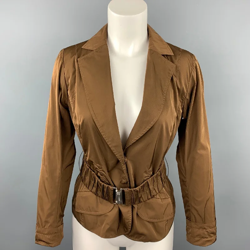 LIDA BADAY Size 8 Brown Polyester Notch Lapel Belted Jacket Women's High-End Blazer