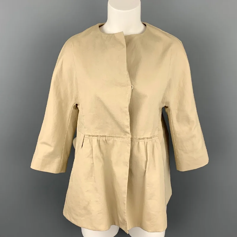 MARNI Size 4 Beige Cotton Ruched Waist Jacket Women's Vintage Suit