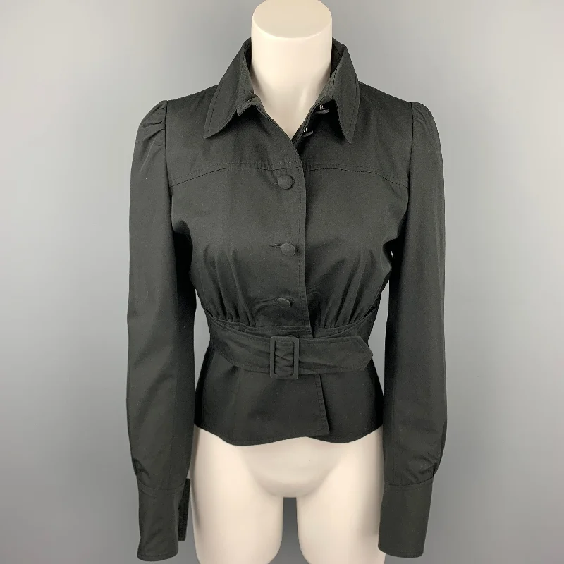 MARTIN GRANT Size S Black Cotton / Polyester Belted Jacket Women's Vintage Suit