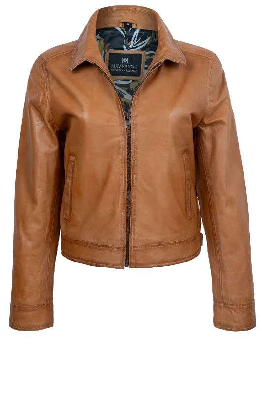 Maverick's Caramel Leather Jacket Women's Premium Blazer