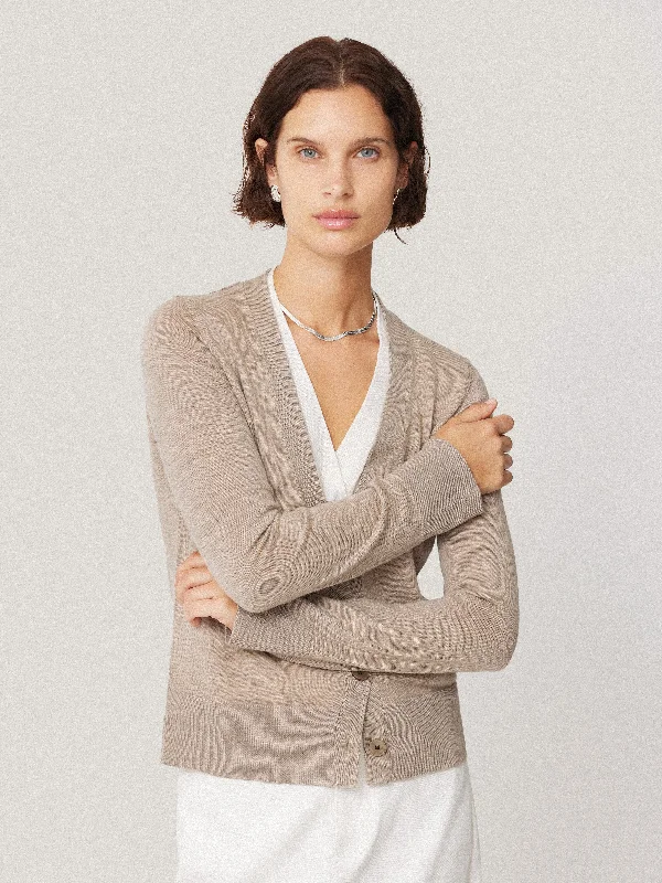 Merino Double Front Cardigan | Stone Classic Cashmere Blend