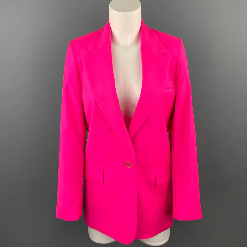 MSGM Size 4 Hot Pink Wool Peak Lapel Buttoned Blazer Jacket Women's Trendy Jacket