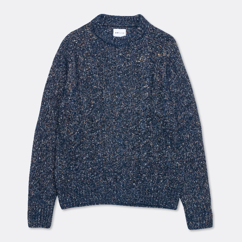 Ivar Cotton Alpaca Cable Sweater - Dark Navy Soft Cashmere Wool