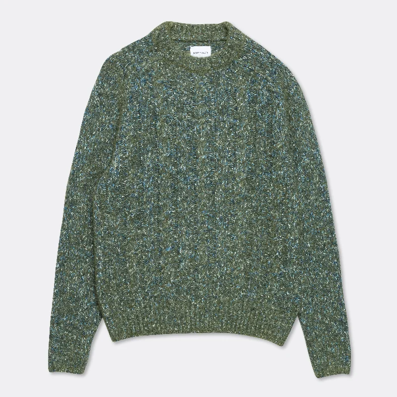 Ivar Cotton Alpaca Cable Sweater - Spruce Green Lightweight Wool Jumper