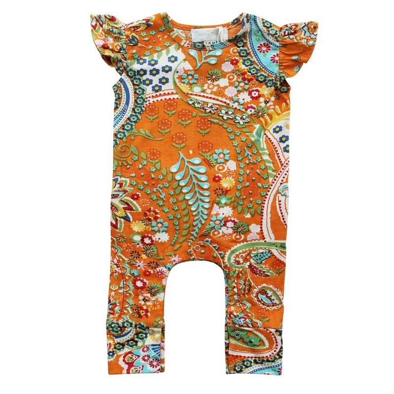 Orange Paisley Short Sleeve Jumpsuit Comfortable Knitted Jumper