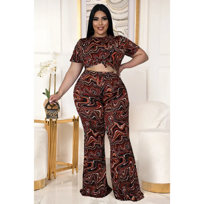 FZ Women's Plus Size Printed Short Sleeve Bell-Bottom Pants Suit Women's Handmade Blazer