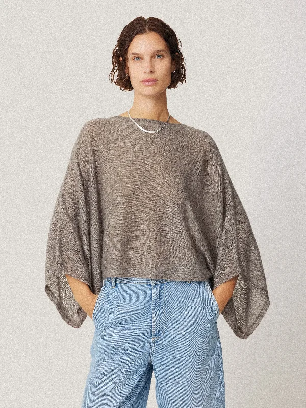 Soft Gauzy Knit Poncho Jumper | Taupe Lightweight Cashmere Knit