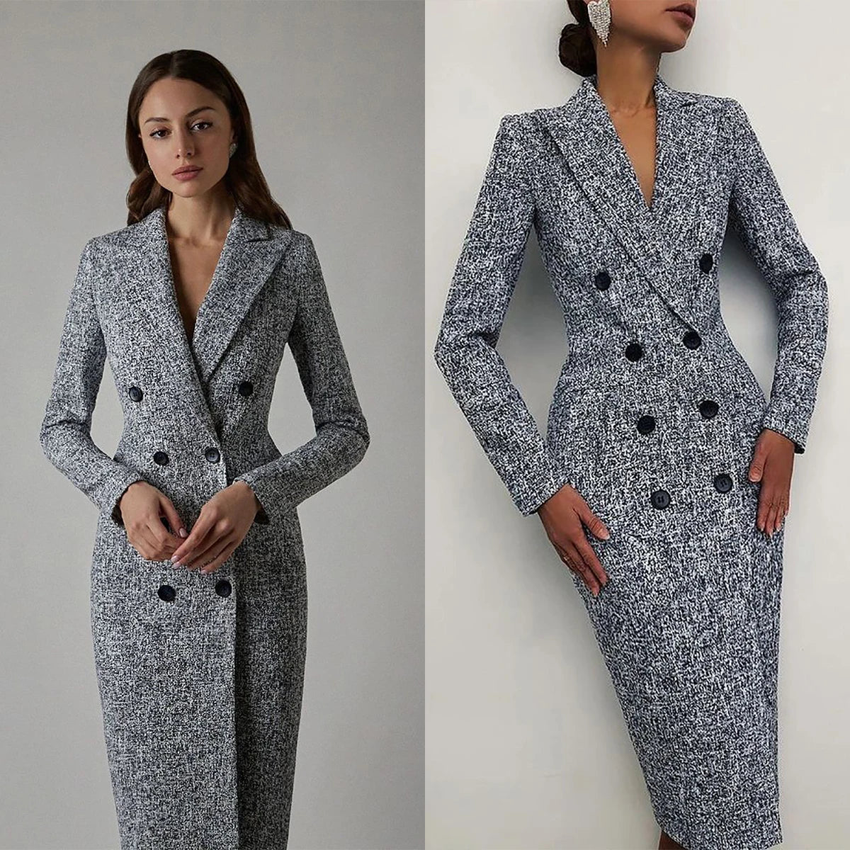 Winter Plaid Women Blazer Suit Street Power For Wedding Mother of the Bride Wear Evening Party Formal Long Jacket Women's Denim Suit