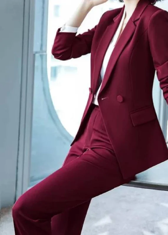 Women's 2-piece Burgundy Pants Suits, Ladies' Red Wine 2 Piece Pants and Blazer Suit Set, Women's Coats, Formal Office Suits, Wedding Suits Women's Fashion Blazer