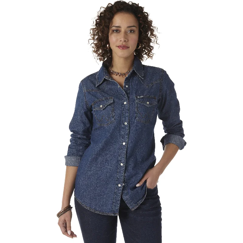 Wrangler Women's Long Sleeve Denim Snap Shirt Women's Casual Suit