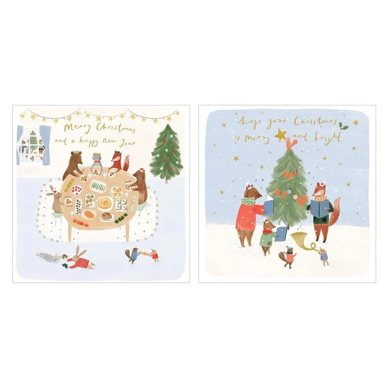 Xmas Cards 10 Pack Animals Xmas Gathering Elegant Slim Fit